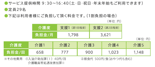 かわせみデイ料金表